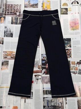 NWT BCBG MAXAZRIA navy blue wide leg low-rise track pants from size L